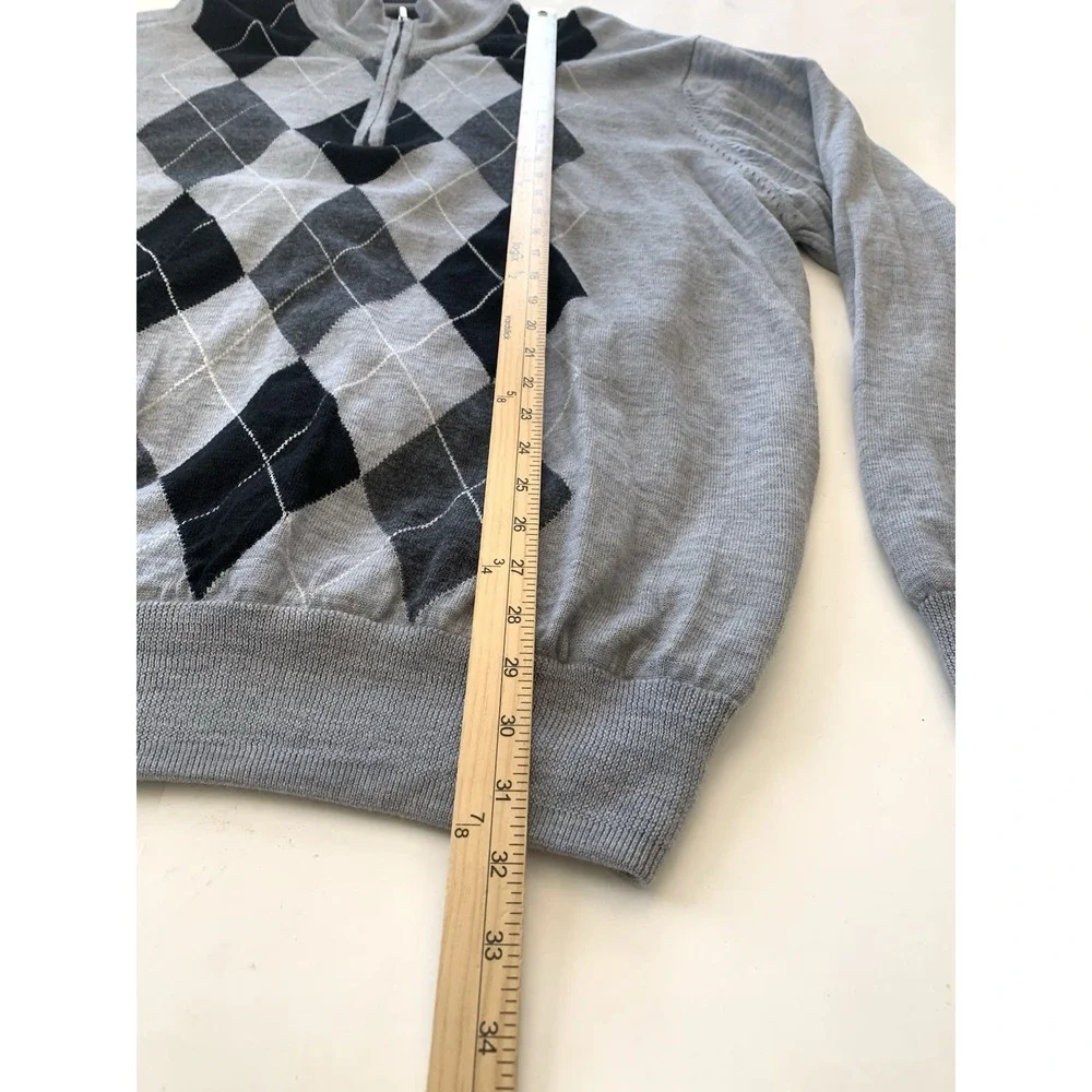 Footjoy Quarter Zip Golf Sweater Mens XXL Gray Black Argyle 100% Wool Logo Lined